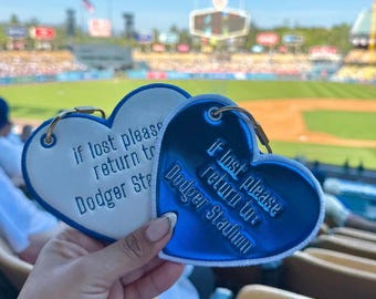 Embroidered Heart Bag Tag: Dodger Stadium Return Address Keychain