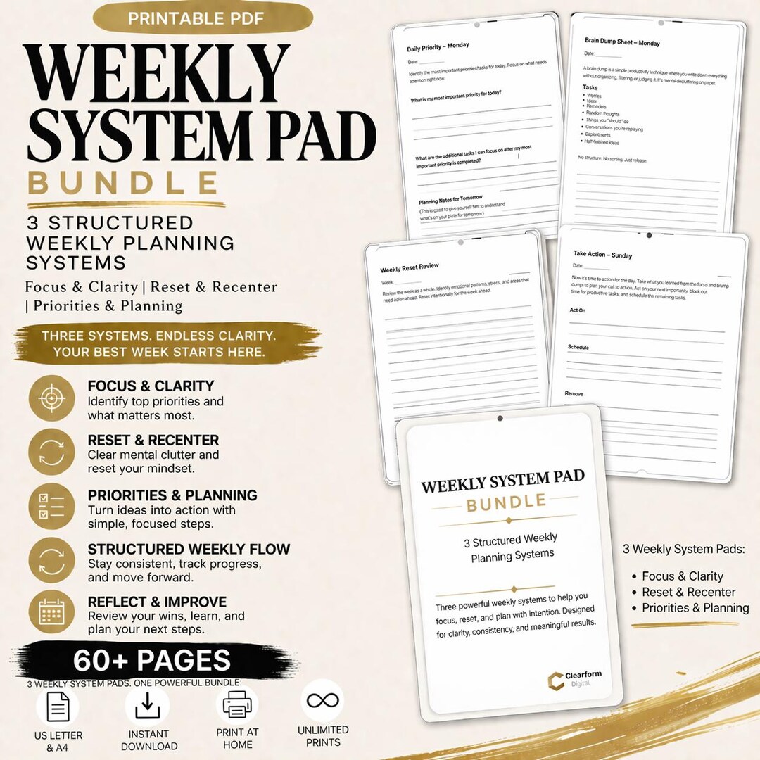 Weekly Filing System Weekly Planner Printable Bundle | Weekly System Planner, Productivity ...