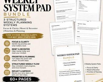 Weekly Planner Printable Bundle | Weekly System Planner, Productivity Planner, Focus Planner PDF