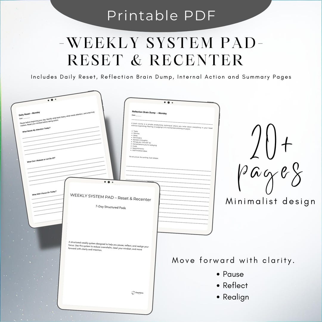 Weekly Reset Planner Printable | Weekly Reflection Planner, Mindset ...