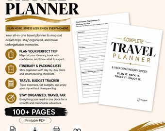 Travel Planner Printable PDF | Vacation Planner, Trip Organizer, Travel Itinerary Planner, Packing Checklist