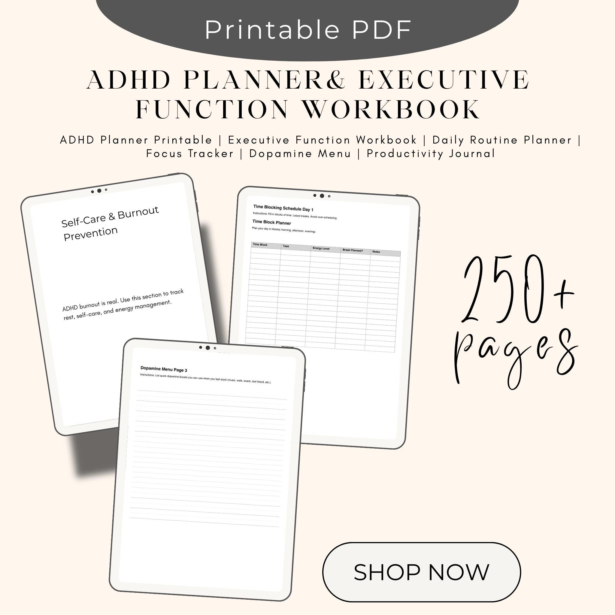 ADHD Planner Printable PDF | Executive Function Workbook, ADHD Daily ...