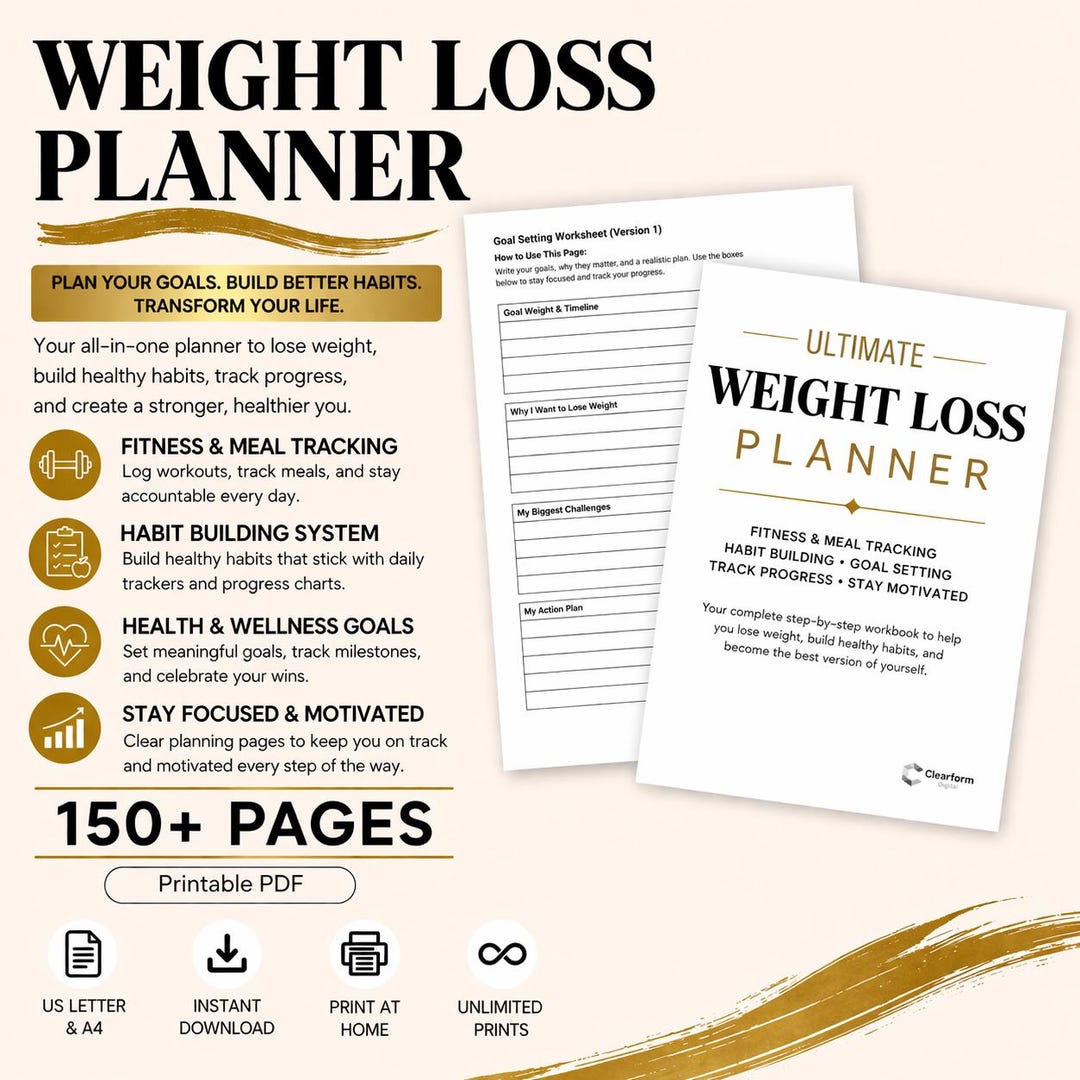 Weight Loss Planner Printable | Fitness Tracker, Meal Planner, Workout ...