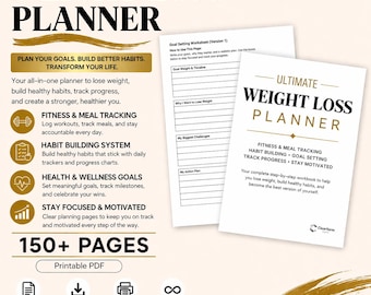 Weight Loss Planner Printable | Fitness Tracker, Meal Planner, Workout Log, Health & Wellness Journal PDF