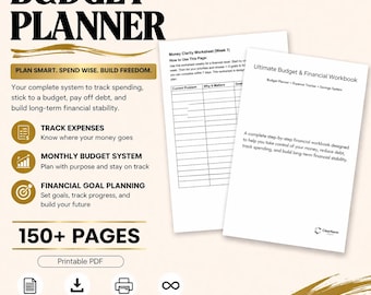 Budget Planner Printable PDF | Personal Finance Planner, Monthly Budget Tracker, Expense Tracker Workbook