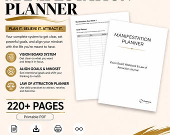 Manifestation Planner Printable | Law of Attraction Workbook, Vision Board Planner, Goal Manifestation Journal PDF