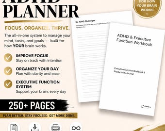 ADHD Planner Printable PDF | Executive Function Workbook, ADHD Daily Planner, Focus Planner, Productivity Planner, Organization