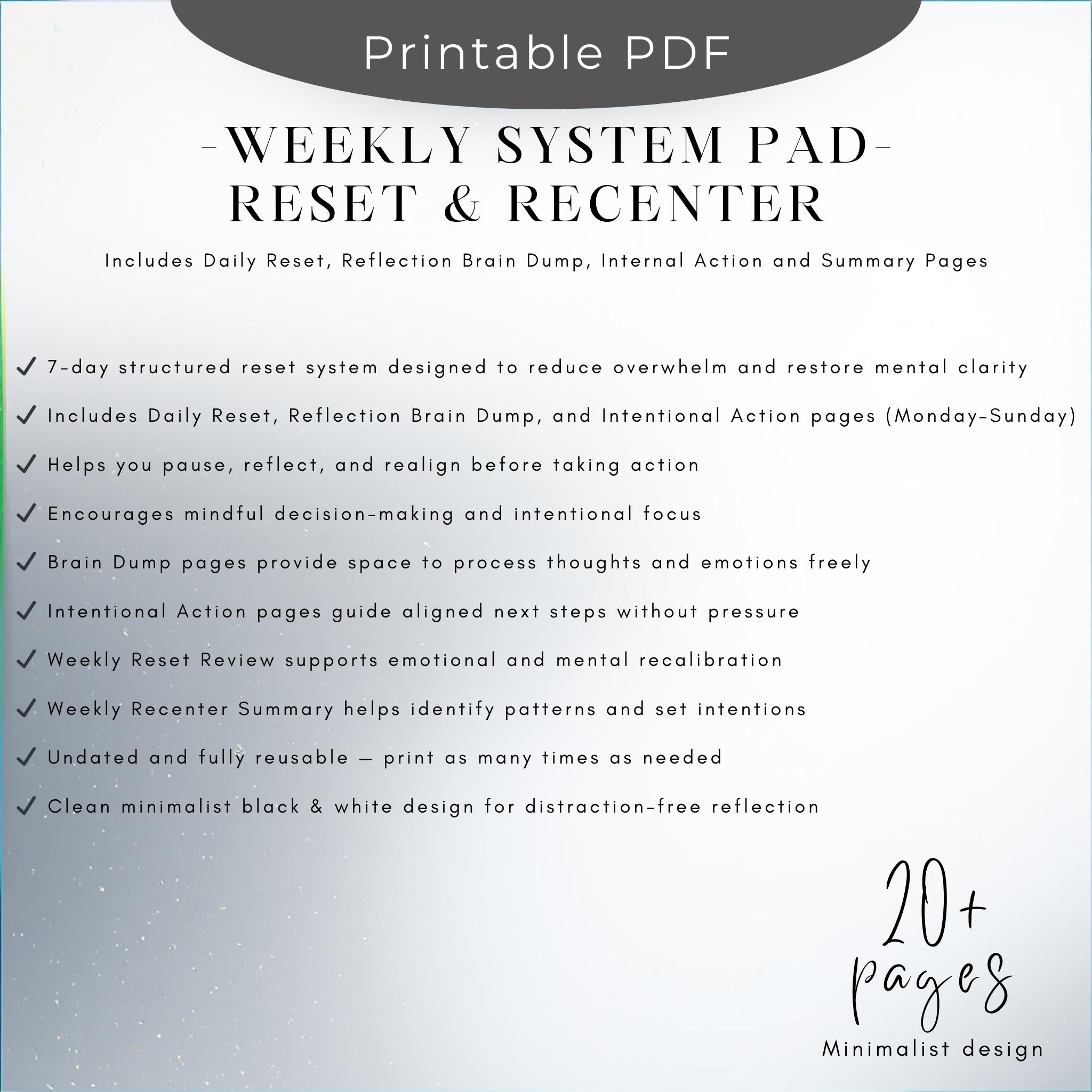 Weekly Reset Planner Printable | Weekly Reflection Planner, Mindset ...