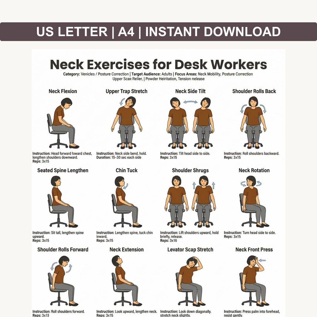 Neck Exercises for Desk Workers – Desk Stretch Poster Printable, Office ...