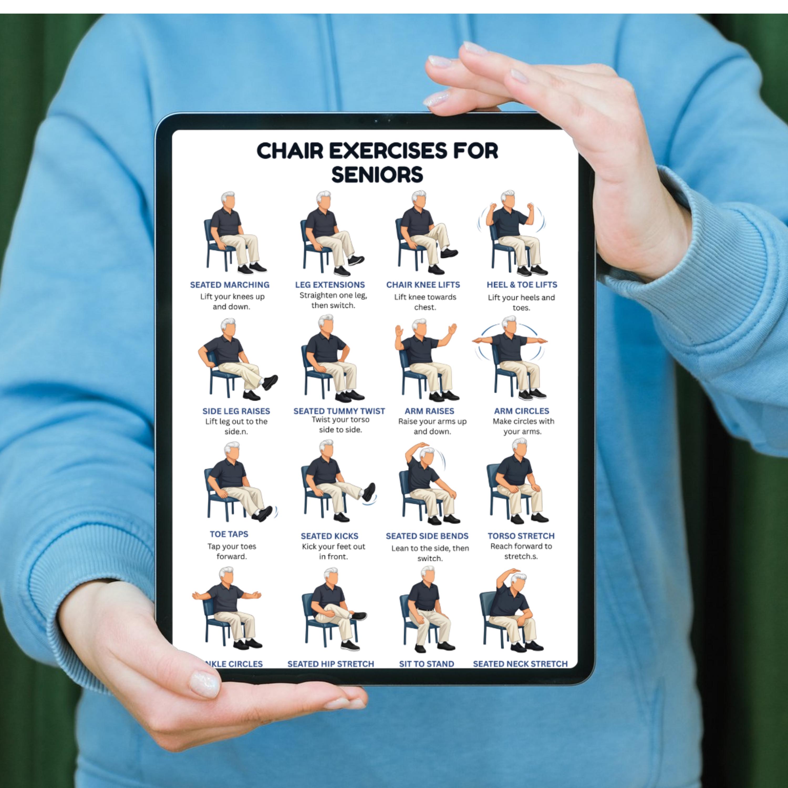 Printable Chair Exercises for Seniors Posters, Chair Exercise Chart for ...