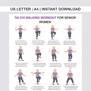 Entraînement de marche de tai-chi pour femmes, marche de tai-chi pour personnes âgées, tableau de marche de tai-chi, exercices de tai-chi pour personnes âgées à imprimer, pdf d'exercice