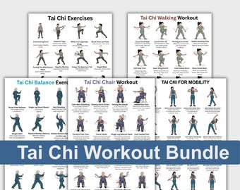 Paquete definitivo de entrenamiento de Tai Chi imprimible, ejercicios de Tai Chi en silla para mujeres, Tai Chi caminando para personas mayores y principiantes, ejercicios de equilibrio