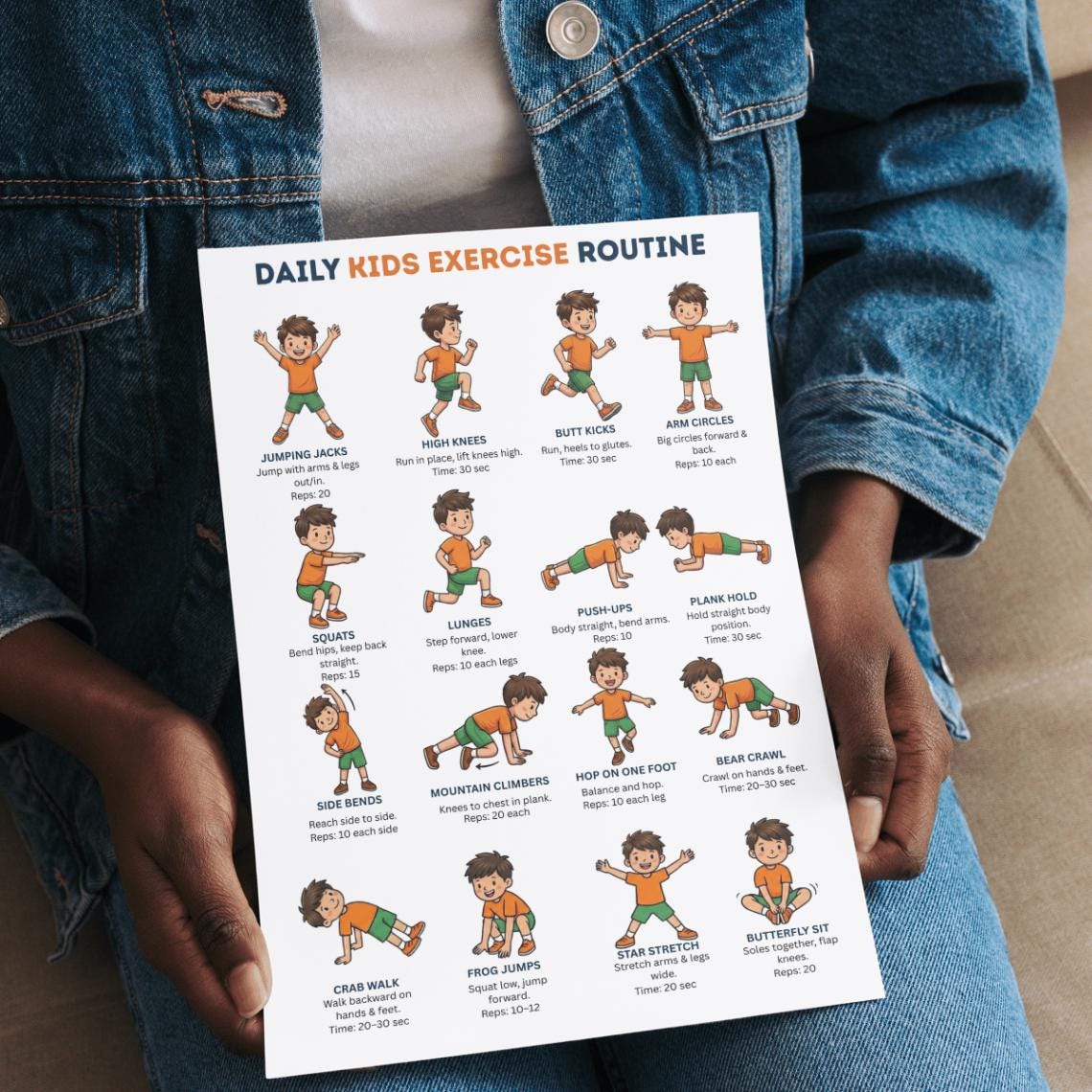 Kids Exercise Chart Printable – 16 Daily Workout Moves Poster | Kids ...