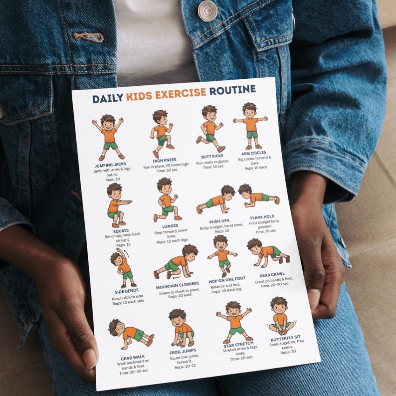 Train Kids Routine Kids Exercise Chart Printable – 16 Daily Workout Moves Poster | Kids ...