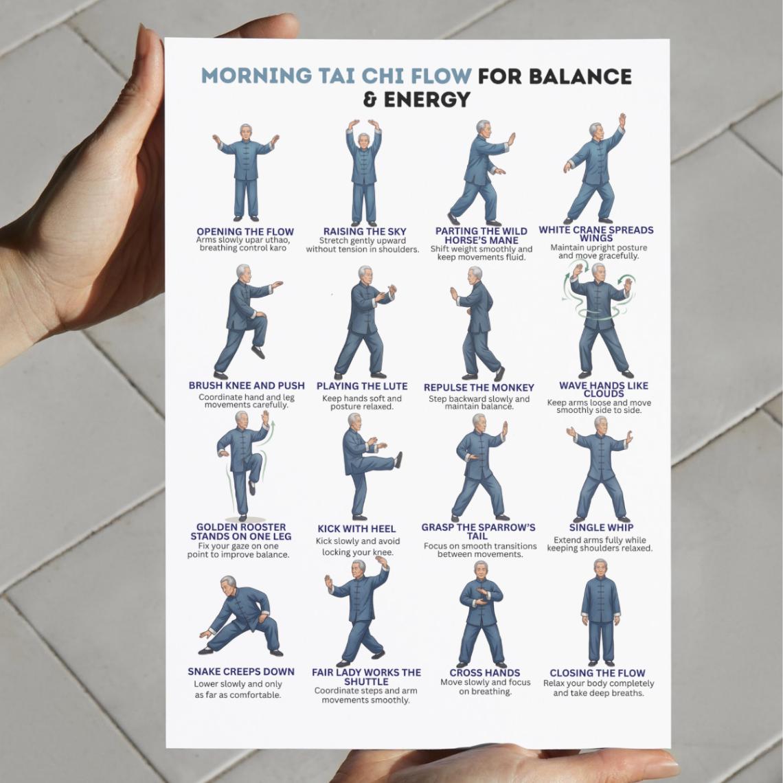 Printable Tai Chi Morning Routine Exercise for Seniors, Daily Tai Chi ...
