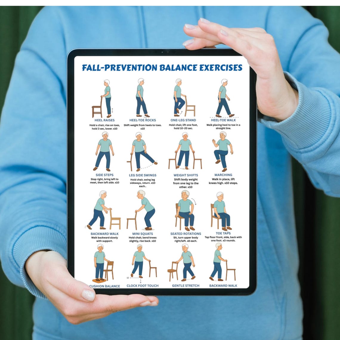 Fall Prevention Balance Exercises for Seniors Printable PDF | Elderly ...