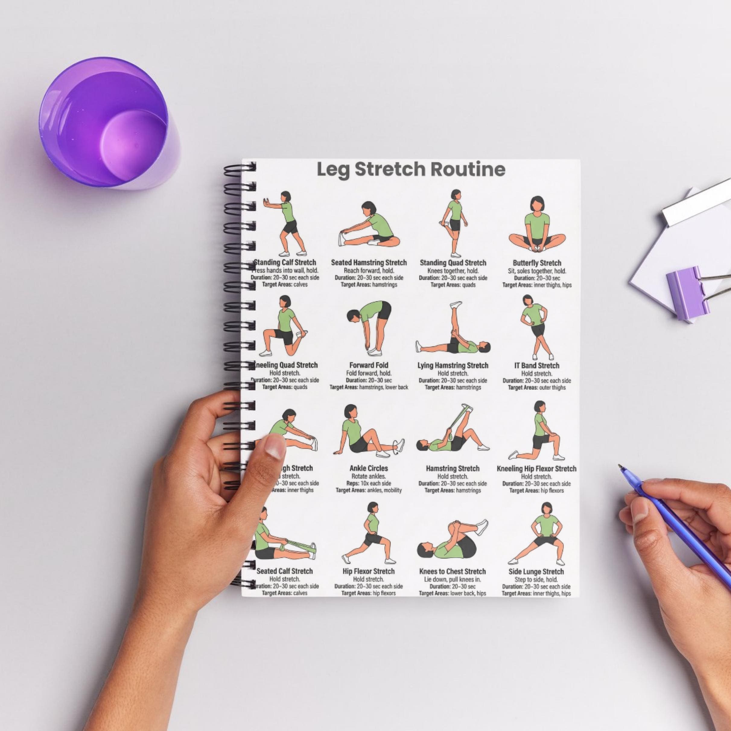 Leg Stretch Routine Printable Poster, Exercises Lower Body Stretching ...