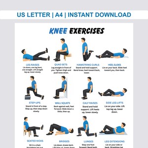 Knee Exercises Chart, Printable Exercise Charts, Senior Workout Routines, Home Workout Plan Pdf, Knee Friendly Exercises Poster,download