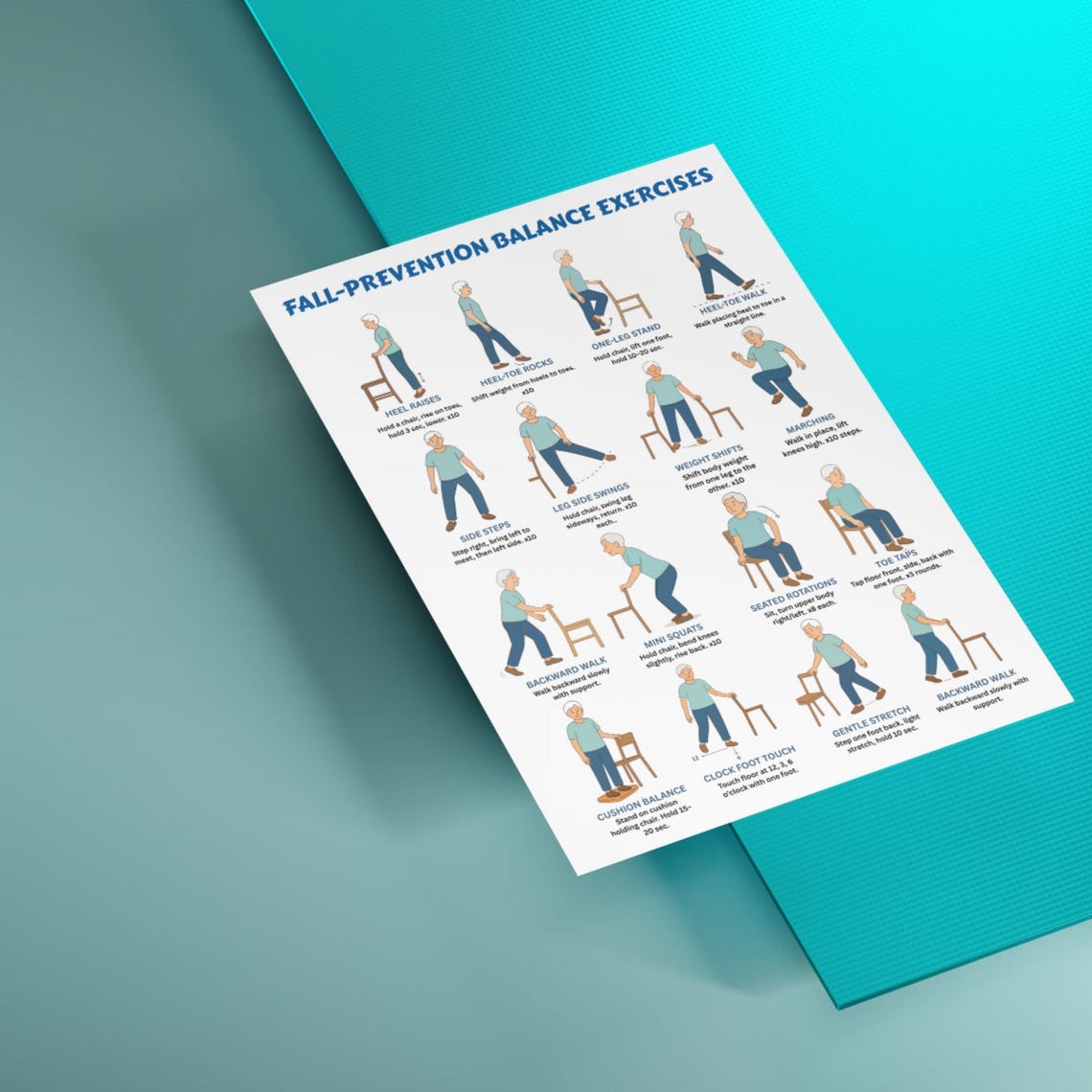 Fall Prevention Balance Exercises for Seniors Printable PDF | Elderly ...