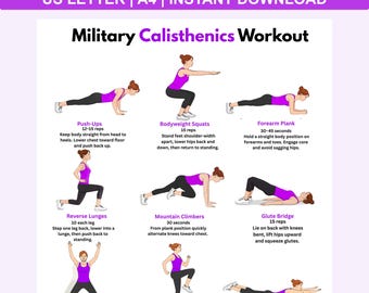 Military Calisthenics Workout Plan Printable ,Training Chart Full Body Bodyweight, Bootcamp Style Home Workout