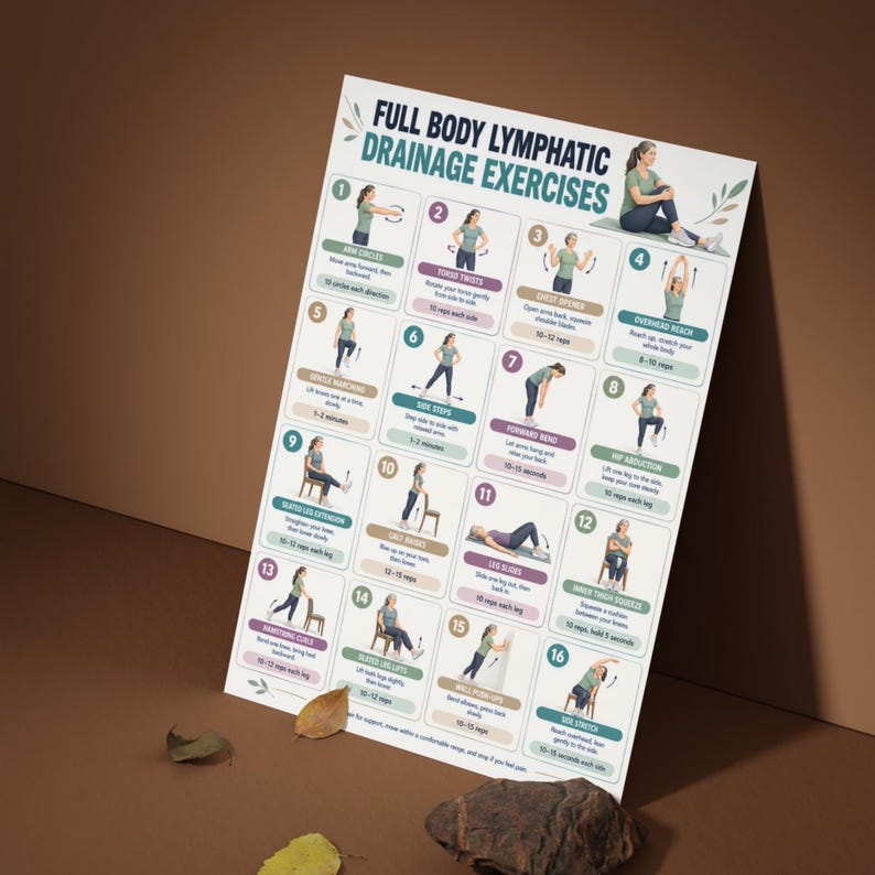 Leg Workout Plan.pdf Lymphatic Drainage Exercises Chart Printable | 16 Gentle Full Body Flow ...