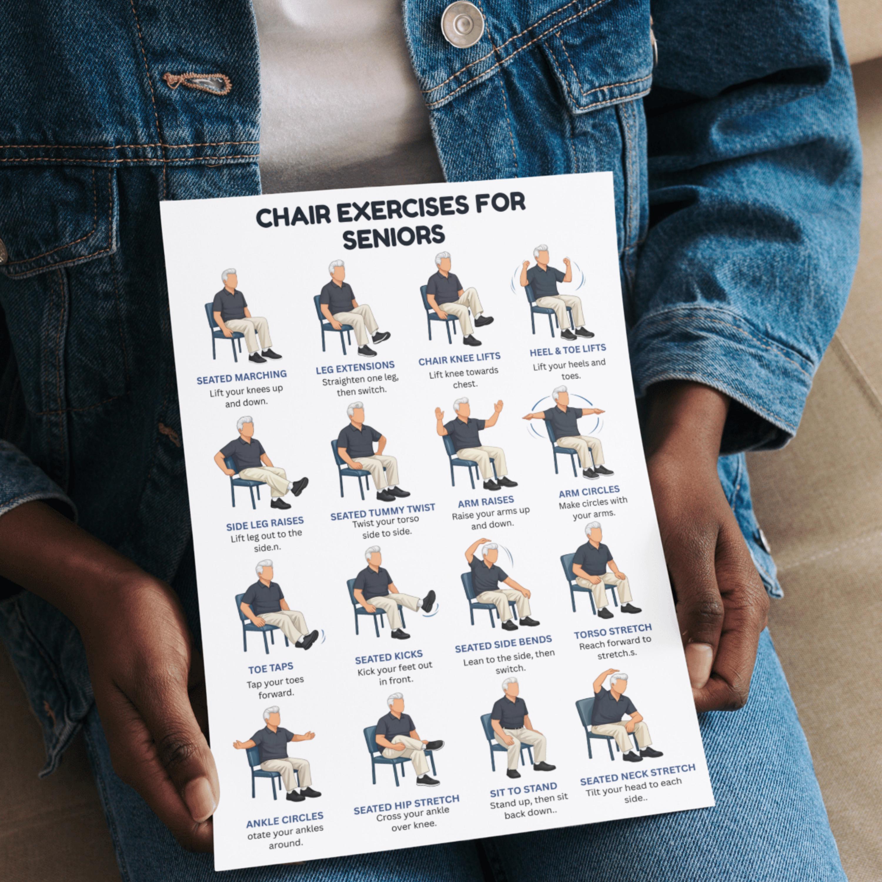 Printable Chair Exercises for Seniors Posters, Chair Exercise Chart for ...