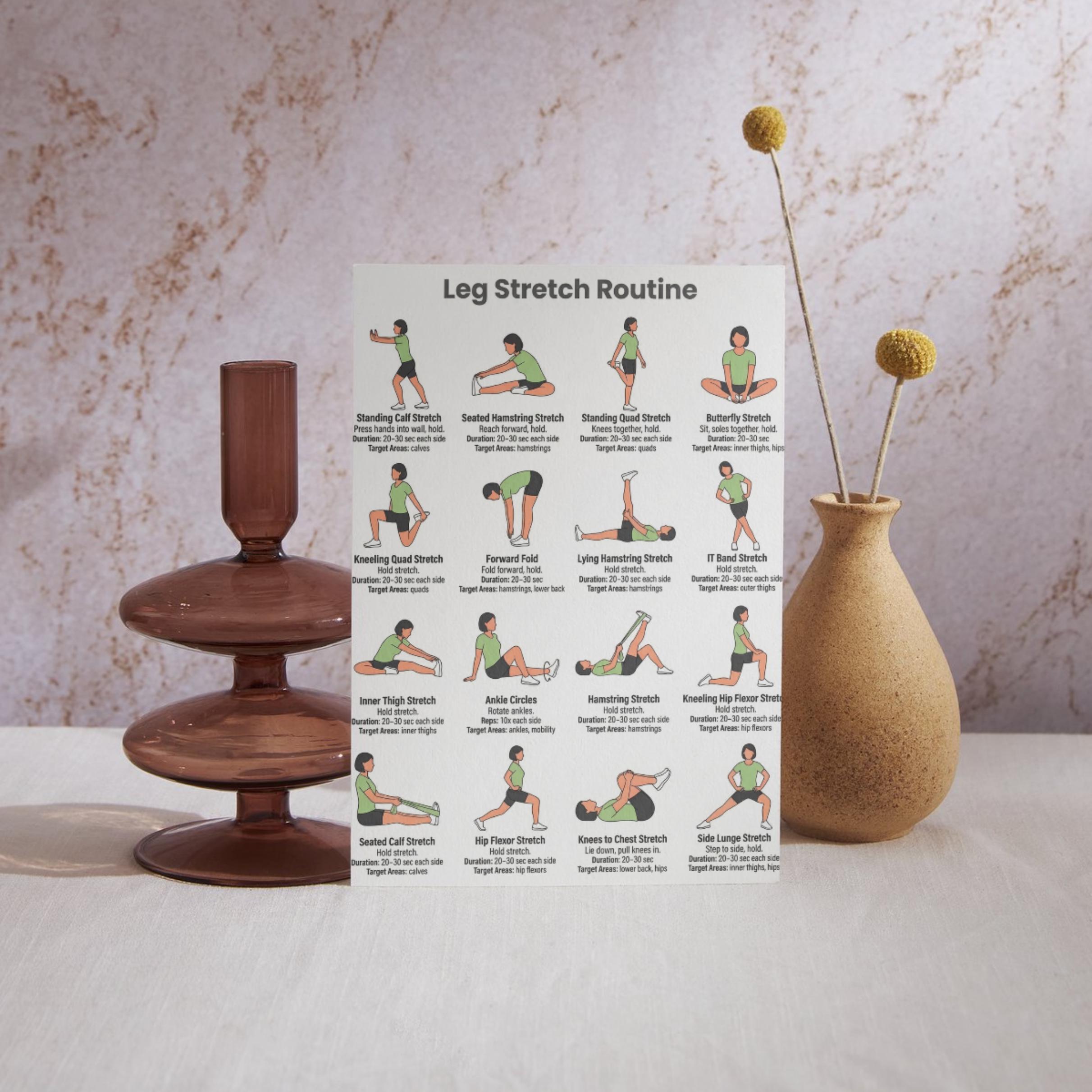 Legs Stretching Routine Leg Stretch Routine Printable Poster, Exercises Lower Body Stretching ...