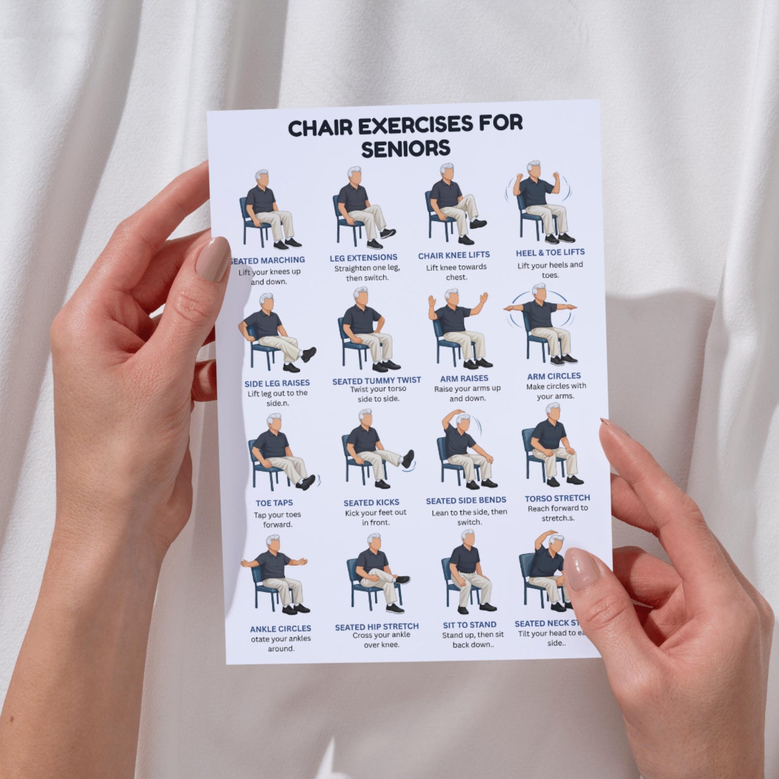 Printable Chair Exercises for Seniors Posters, Chair Exercise Chart for ...