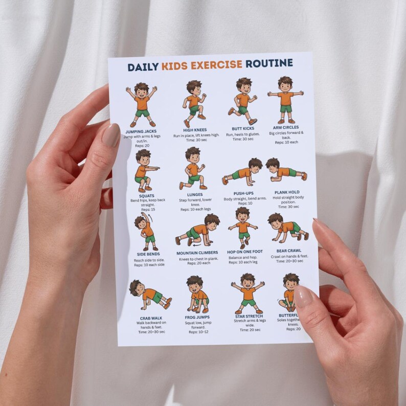 Kids Exercise Drawing Routine Kids Exercise Chart Printable – 16 Daily Workout Moves Poster | Kids ...