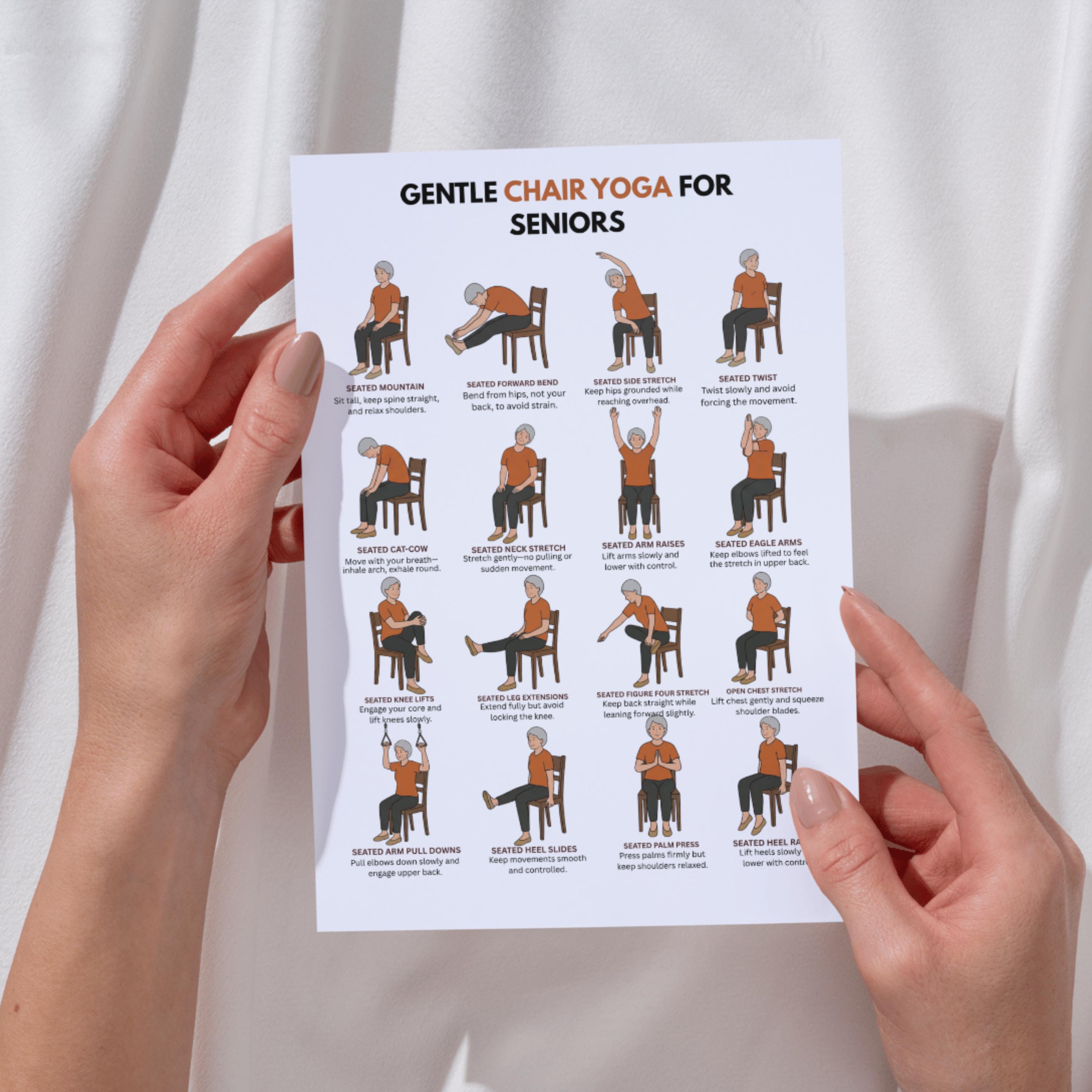 Seniors Chair Yoga – Seated Yoga Chart With 16 Gentle Poses for Older