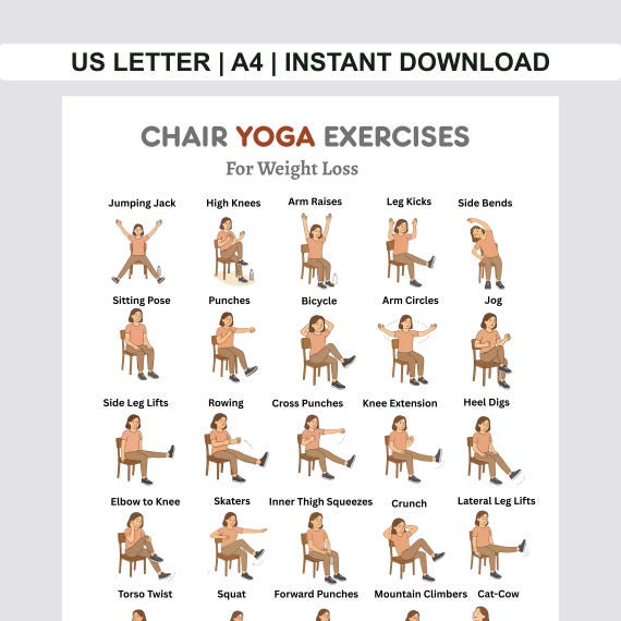 Chair Yoga for Seniors: 28-Day seated Exercise Chart pdf | No Equipment Office Chair Workout for Seniors & Beginners | Low Impact Fitness