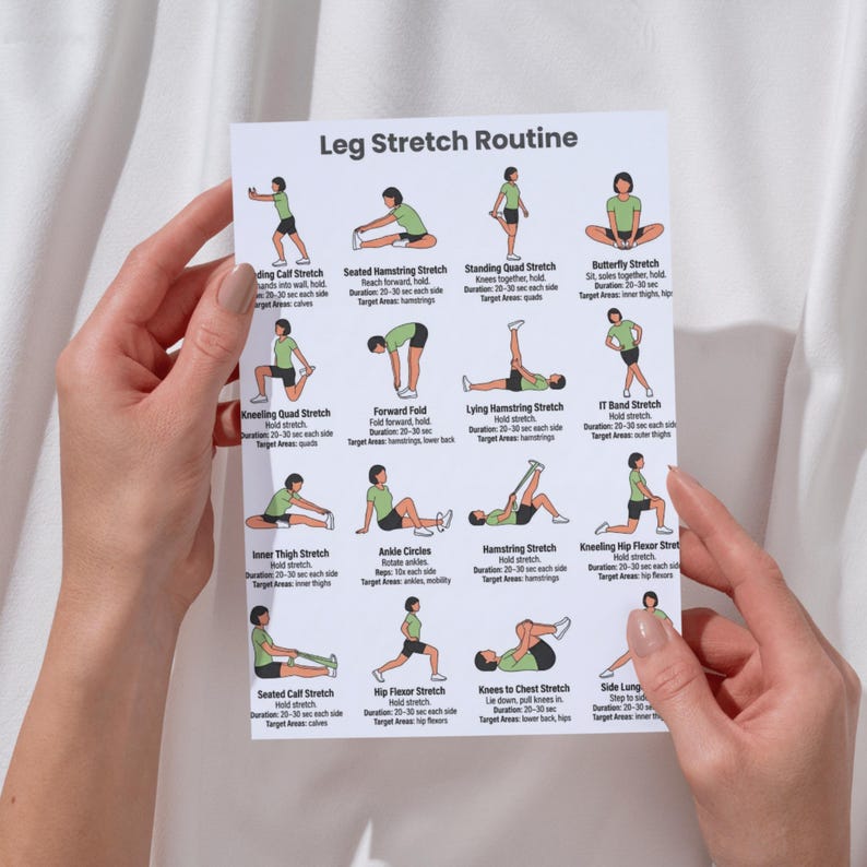 Leg Stretch Routine Printable Poster, Exercises Lower Body Stretching ...