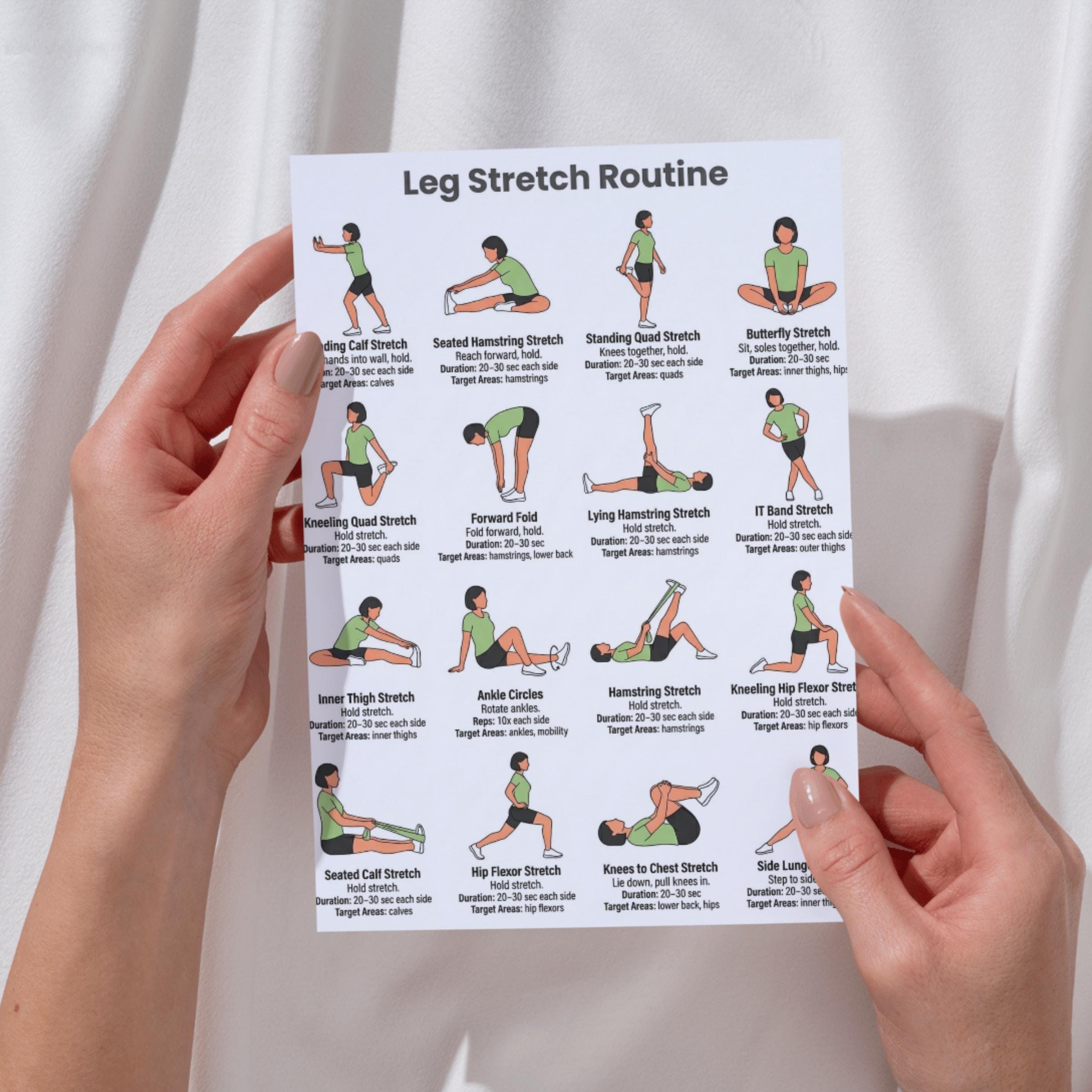 Leg Stretch Routine Printable Poster, Exercises Lower Body Stretching