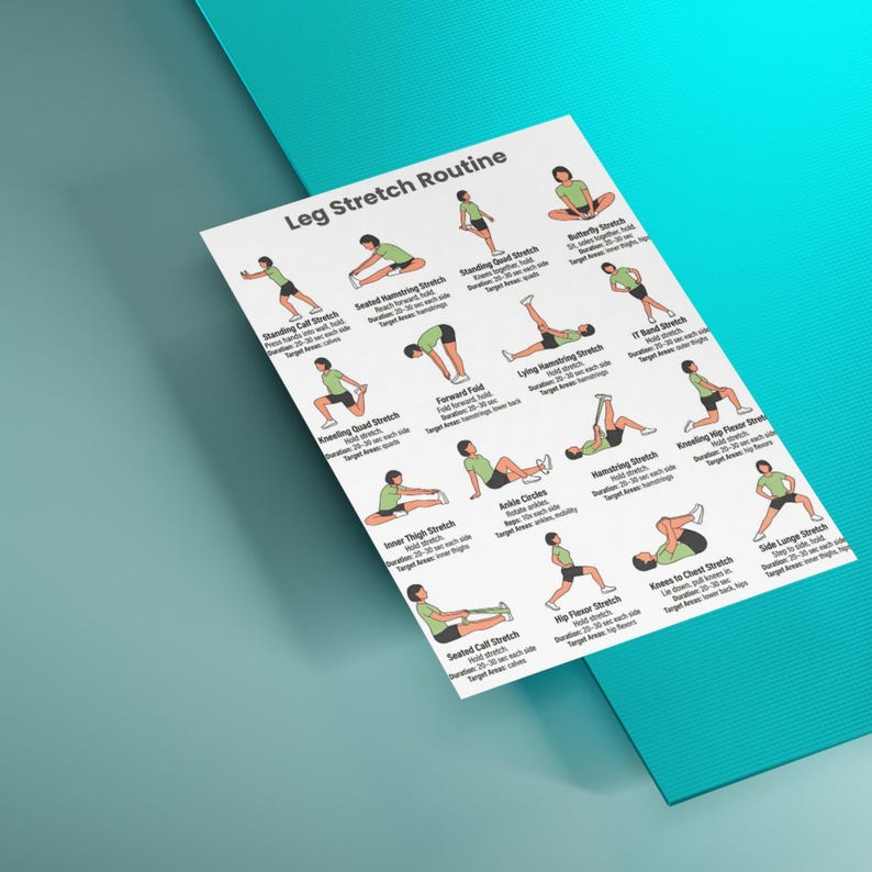 Legs Stretching Routine Leg Stretch Routine Printable Poster, Exercises Lower Body Stretching ...