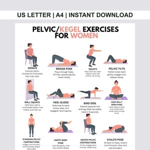 Tabla de ejercicios de Kegel para mujeres / Póster imprimible de ejercicios de suelo pélvico / Plan de ejercicios de Kegel para el hogar / Descarga en PDF