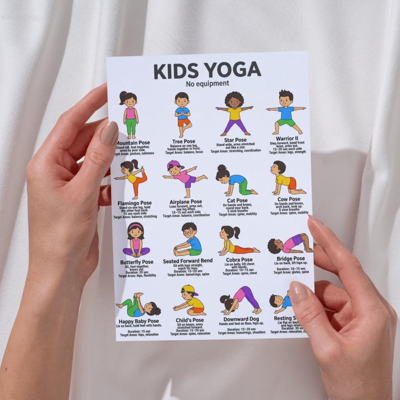 Kids Yoga Poster, Yoga Poses for Children Printable , 16 Easy Exercises ...