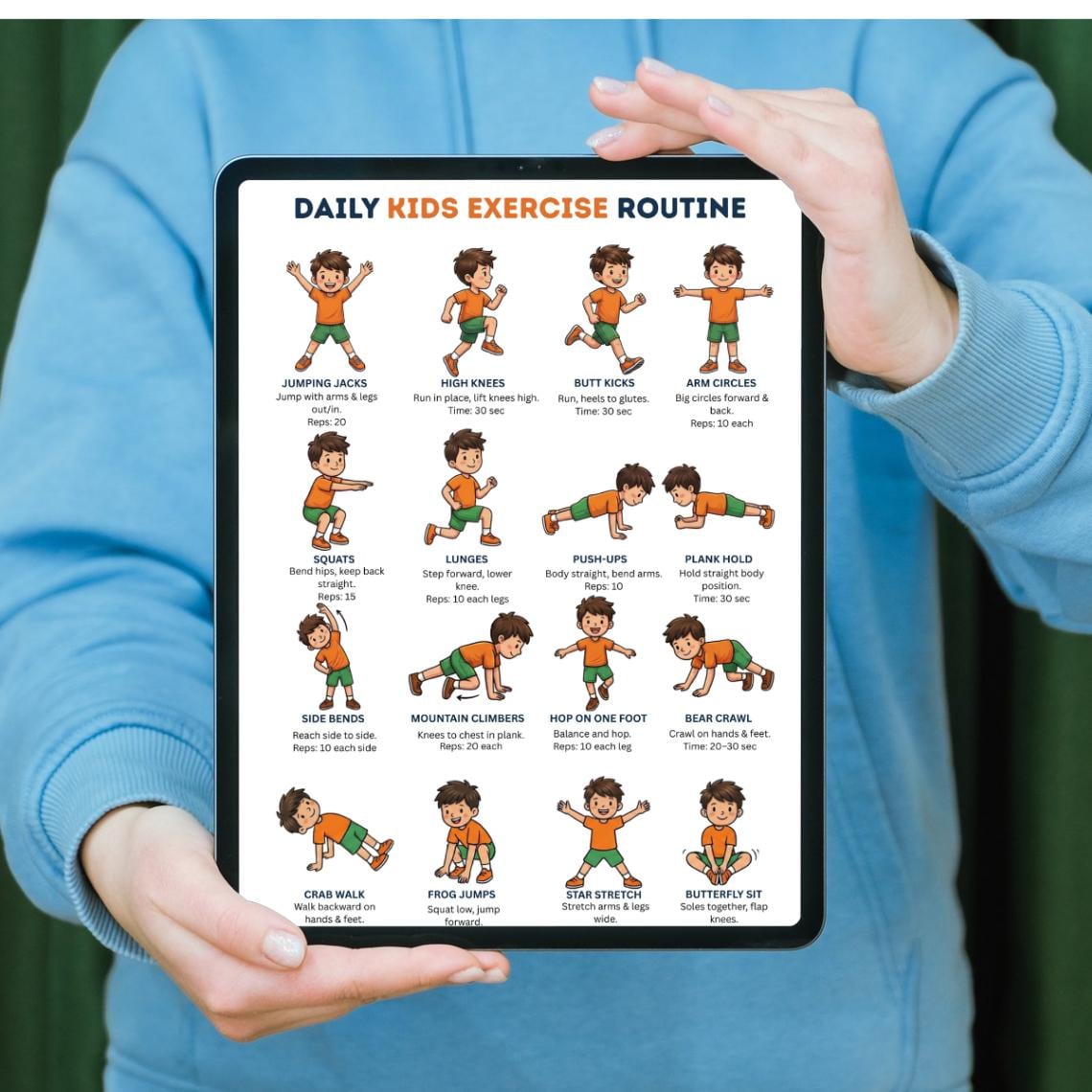 Kids Exercise Programme Kids Exercise Chart Printable – 16 Daily Workout Moves Poster | Kids ...