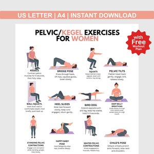 Tabla de ejercicios de Kegel para mujeres / Póster imprimible de ejercicios de suelo pélvico / Plan de ejercicios de Kegel para el hogar / Descarga en PDF