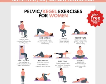 Frauen Kegel Übungstabelle | Beckenboden Workout Poster zum Ausdrucken | Zuhause Kegel-Trainer Trainingsplan | PDF-Download