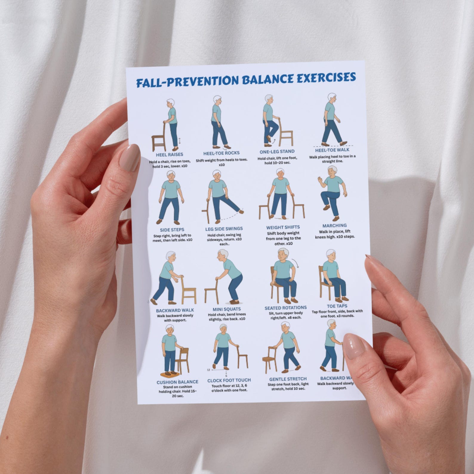 Fall Prevention Balance Exercises for Seniors Printable PDF | Elderly ...
