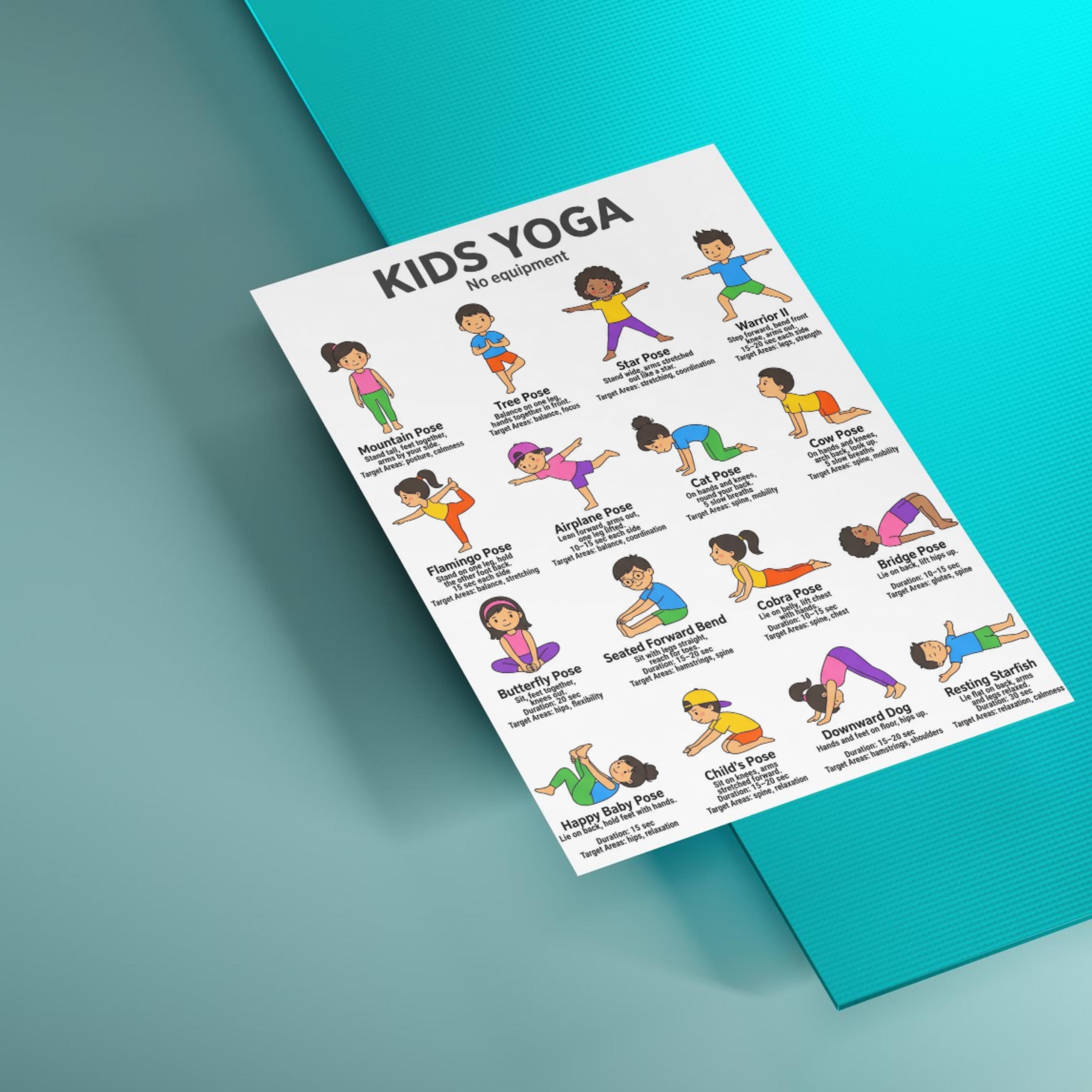 Kids Yoga Poster, Yoga Poses for Children Printable , 16 Easy Exercises