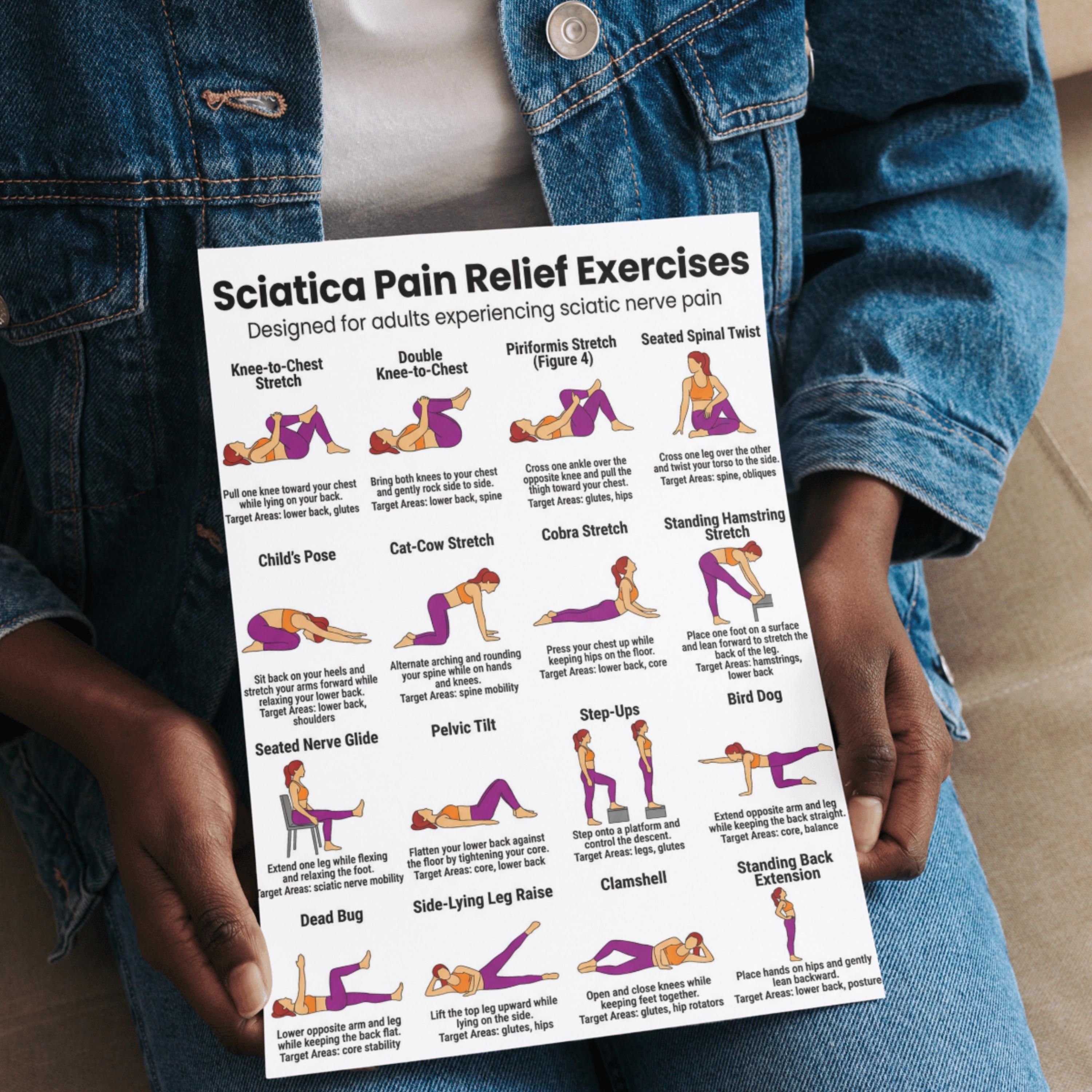 Sciatica Pain Relief Exercises Poster, Routine Lower Back & Sciatic ...