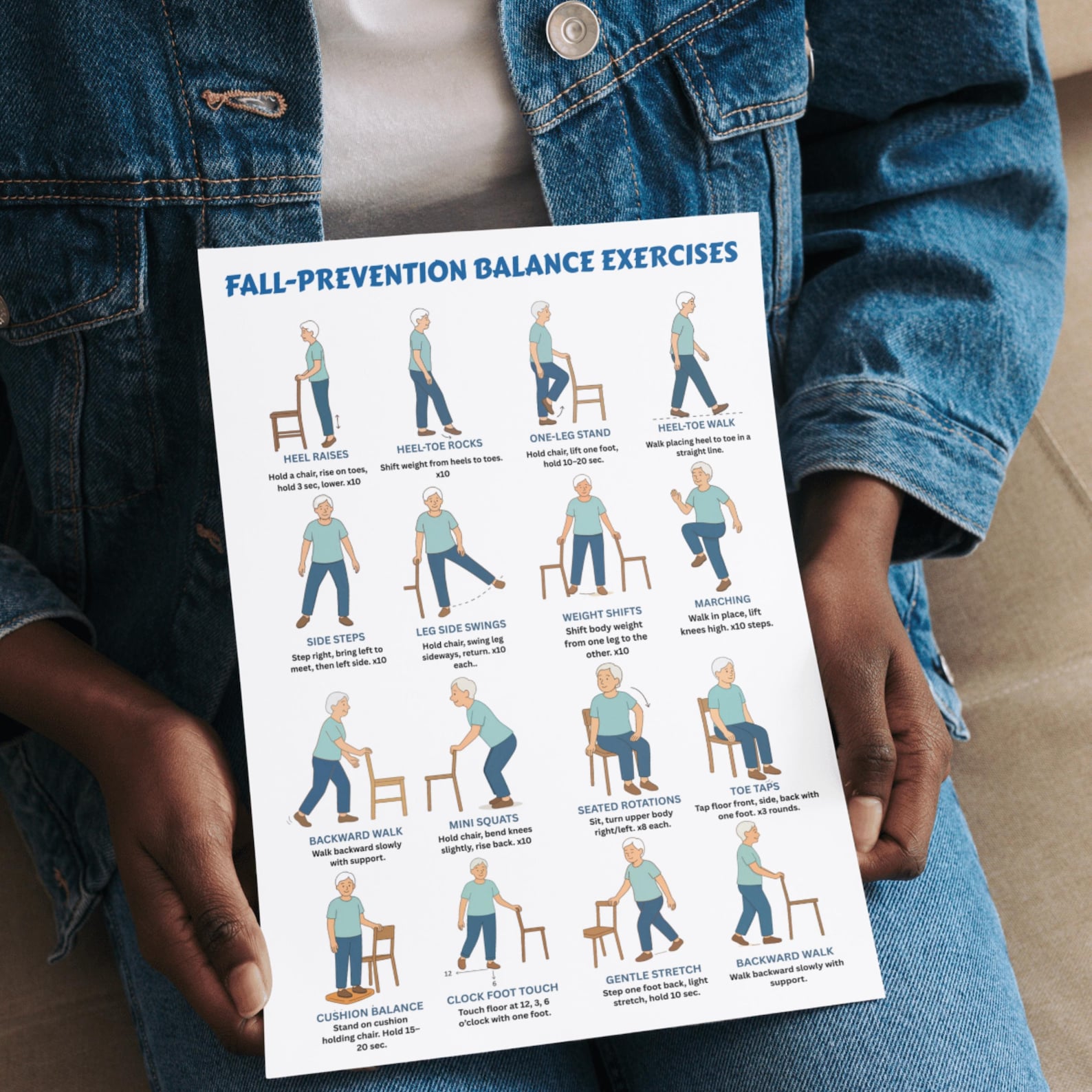 Fall Prevention Balance Exercises for Seniors Printable PDF | Elderly ...
