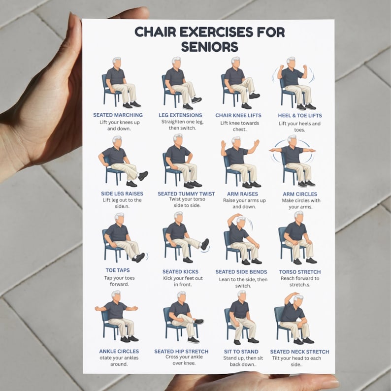 Printable Chair Exercises for Seniors Posters, Chair Exercise Chart for ...