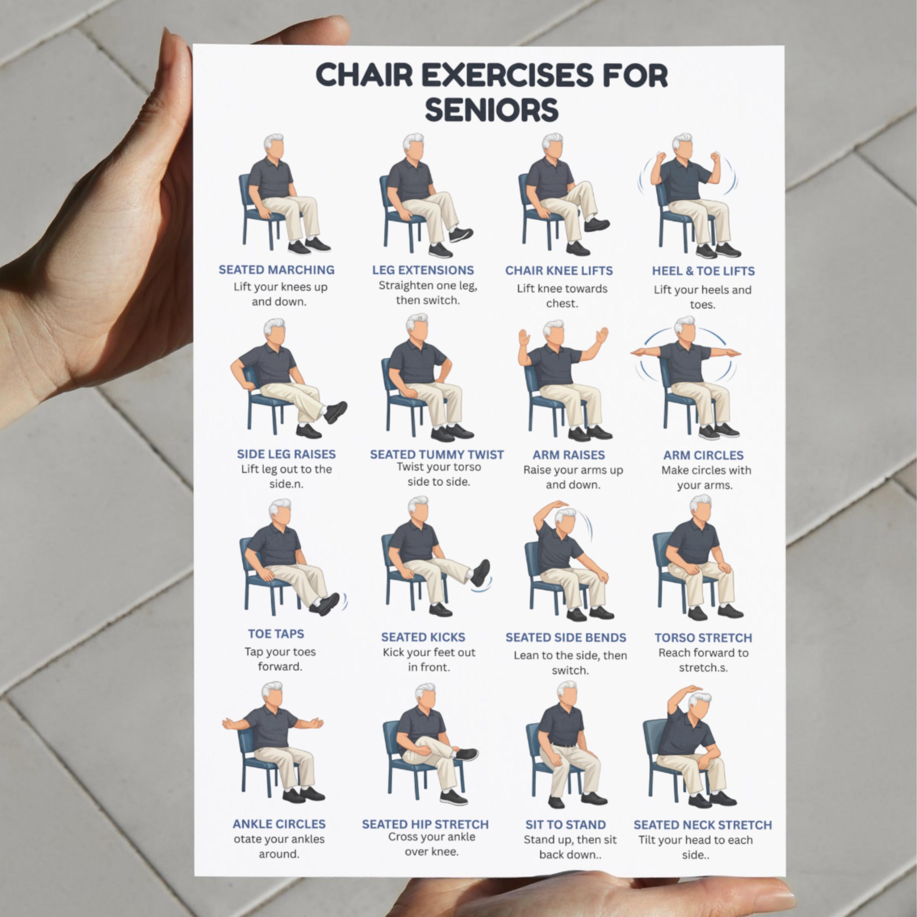 Printable Chair Exercises for Seniors Posters, Chair Exercise Chart for ...