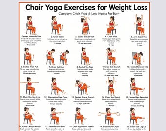 Chair Yoga for Seniors: 28-Day seated Exercise Chart pdf | No Equipment Office Chair Workout for Seniors & Beginners | Low Impact Fitness