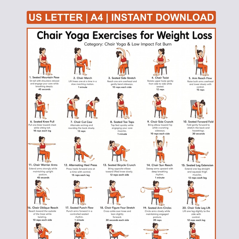 Free Printable Tai Chi Chair Exercise Chart - Etsy