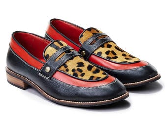 Men's leopard loafers,Animal print shoes,Leather loafers men,Unique mens loafers,Handmade loafers,Luxury loafers men,Stylish mens shoes
