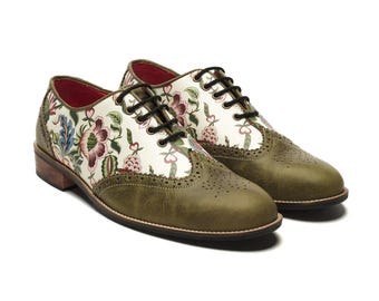 Zapatos Oxford florales para hombre, Zapatos de vestir florales, Zapatos de hombre hechos a mano, Zapatos con cordones para hombre, Zapatos únicos para hombre, Zapatos de vestir casuales, Zapatos Oxford artesanales para hombre