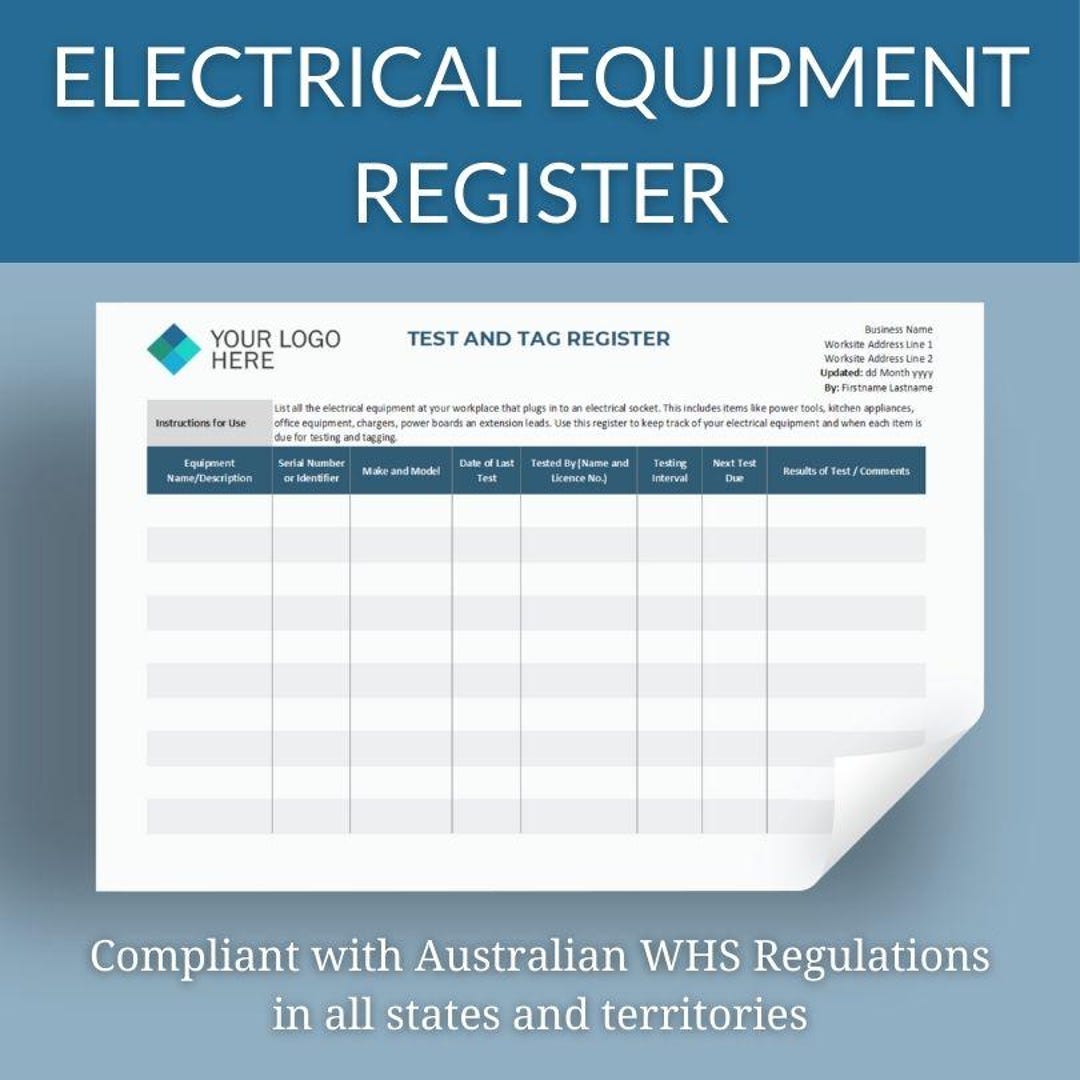 Electrical Register March Electrical Equipment Register - Editable Test and Tag Register for ...